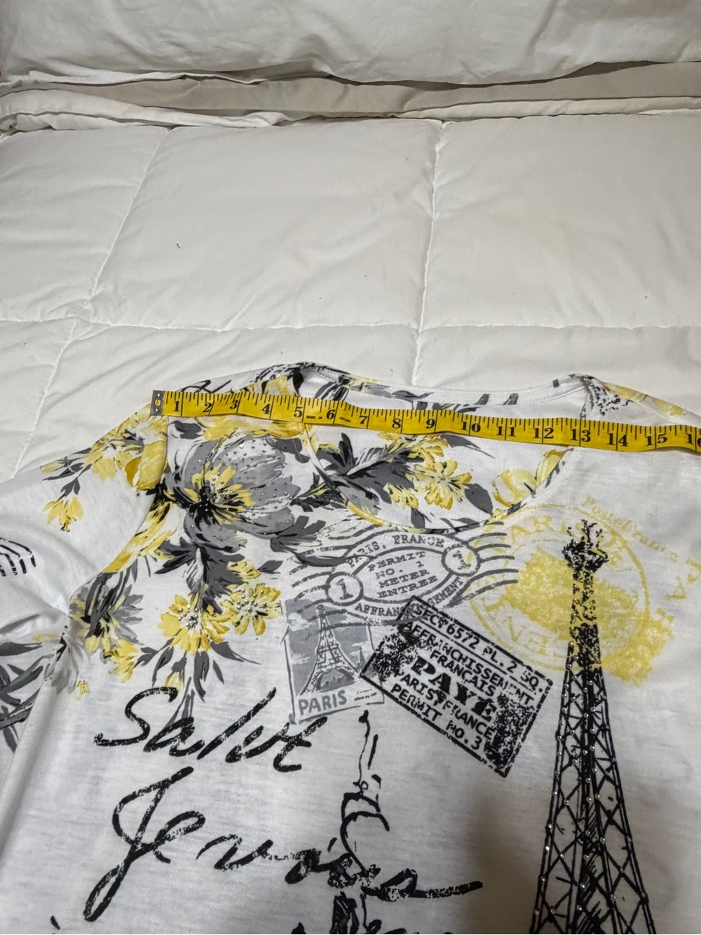 Women's Paris Print Floral Long Sleeve Top - White, Yellow & Gray. Worn one time - Picture 3 of 11